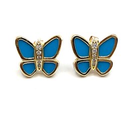 Sterling Silver Vermeil Blue Inlay And Clear Stones Butterfly Earrings