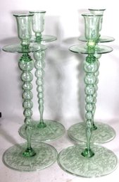 Four Tall Hand Blown Venetian Art Glass Candle Stick Holders 1920s