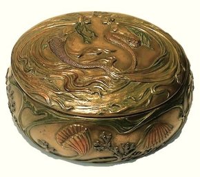 Art Deco Style Signed Veronese Cold Cast Resin Bronzed Finish Trinket/Jewelry Box With Mermaid Design