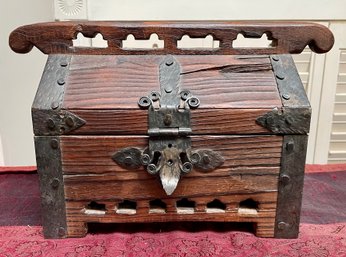 Unusual Wooden Chest With Metal Hardware - Possibly Scandinavian