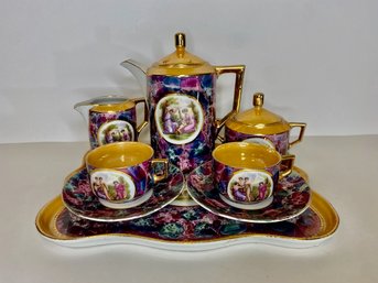 Tete-a-tete 19th C. German Porcelain Coffee Service On Tray