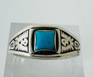 VINTAGE STERLING SILVER TURQUOISE THUNDERBIRD RING, SIGNED