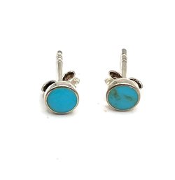 Vintage Sterling Silver Turquoise Color Round Stud Earrings