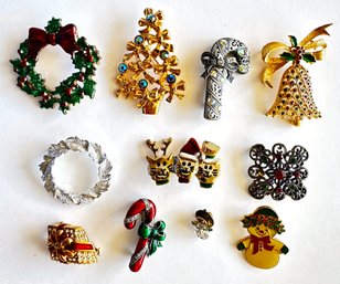 11 Vintage Christmas Holiday Brooch Pins By Monet, Avon, Gerry's & Centennia & More