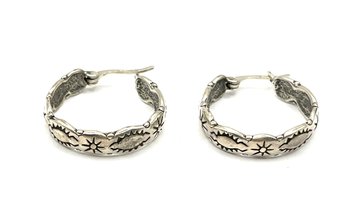 Vintage Sterling Silver Etched Ornate Hoop Earrings