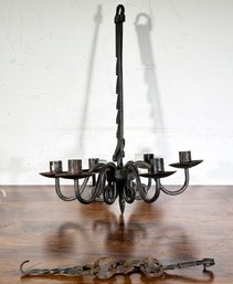 A 19th Century Wrought Iron Candle Chandelier - Raising And Lowering Mechanism - Very Cool!
