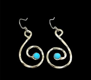 Vintage Sterling Silver Swirl Turquoise Earrings