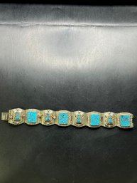 37 Grams Sterling Silver Turquoise Bracelet Including Stones