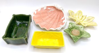 Fitz & Floyd Shell Ceramic Catch-All, Leaf Candy Bowl & Candle Holders & 2 Small Planters Including UPCO