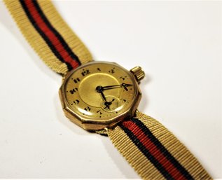 Antique Gold Filled Wristwatch Watch Having Canvas Band