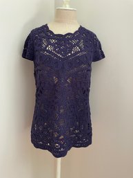 Lilly Pulitzer Jamie Battenburg Navy Crochet Short Sleeve Sweater, Size L