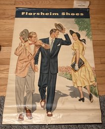 Original Vintage Circa Late 1940s FLORSHEIM SHOES Fabric Advertising Banner- 28' By 42'