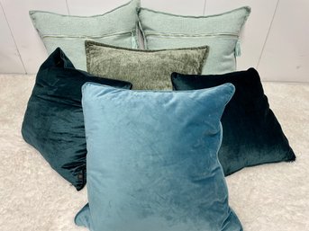 Six Throw Pillows In Shades Of Teal & Green