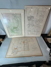 THREE MATTED VINTAGE MAPS OF TOLLAND, HARTFORD, AND PITTSFIELD