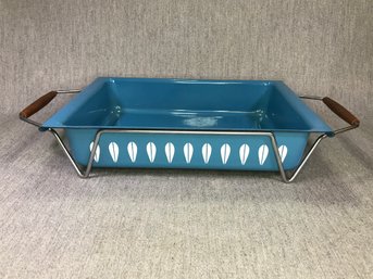 Fantastic MCM Cathrineholm Norway Blue Lotus Enamel Lasagna Baking Pan With Original Bracket Rack / Caddy