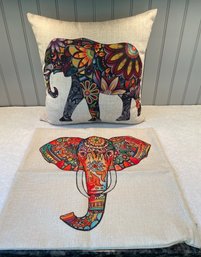 Two Elephant Decorated Pillow Covers With One Insert, New