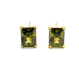 Vintage Sterling Silver Vermeil Yellow Green Stone Stud Earrings