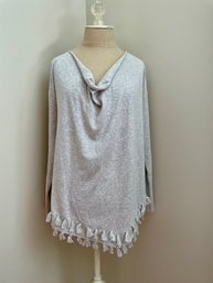 Lilly Pulitzer Ferrera Heather Grey Sweater With Fringe & Asymmetric Hem, Size M