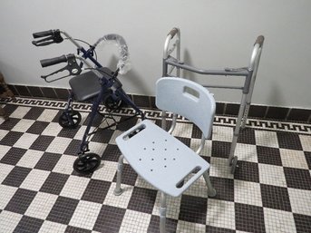 Rolling Knee Scooter/Seat Chair, Folding Alum Walker And Bathtub Shower Chair