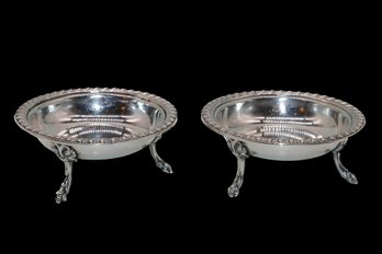 European 800 Sterling Silver With 3 Hallmarks Pair Of Salt Cellars With Lion Feet - 130 Grams