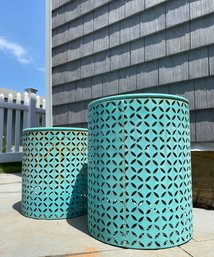 Seafoam Green - Reticulated Metal Garden Drums Or Side Tables