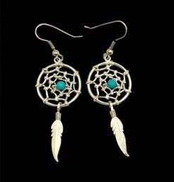 Vintage Sterling Silver Dream Catcher Turquoise Earrings