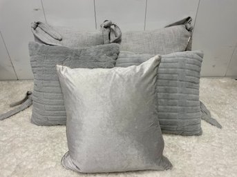 Five Silver Grey Decorative Throw Pillows