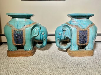 Pair Of Vintage Terracotta Elephant Stands