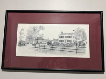 Vintage B&W Monochrome Plate Print - New England Country Home And Barn