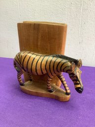 Wood Carved Zebra Book End