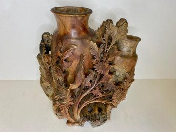 Chinese Carved Soapstone Double Vase