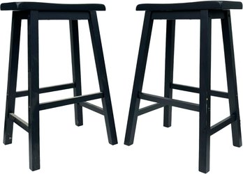 A Pair Of Painted Oak Saddle Stools