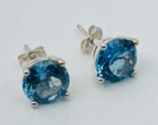 LARGE STERLING SILVER BLUE GEMSTONE STUD EARRINGS