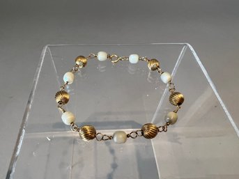 14K Gold Bead And Stone Bracelet