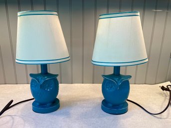 Pair Of Vintage Owl Table Lamps With Oval Shades