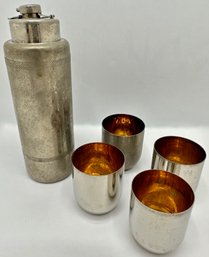 Vintage German Flask With 4 Gold Wash Stackable Cups