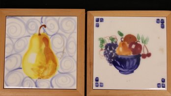 SET OF 2 VINTAGE FROZEN IN FIRE TILE & WOOD TRIVET OR WALLHANGING FROM SONOMA BY BARBARA LE VASSEUR