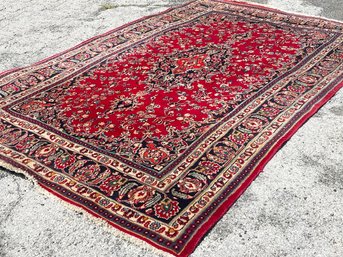 A Vintage Hand Knotted Kashan (Iranian) Wool Rug