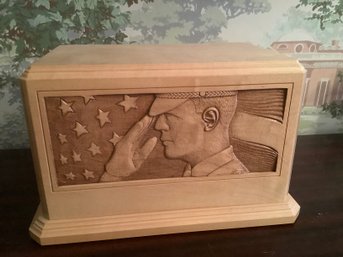 Wood Carved Military Cremation Urn