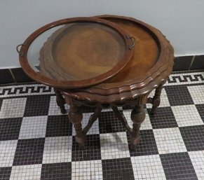 Wisconsin Furniture Co. Pre-War Burl Walnut Inlay Hexagon Shaped Tea Table W/Tray