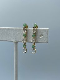 Beautiful Emerald & Sapphire Drop Earrings In 14k Yellow Gold