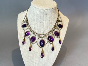 Incredible Victorian Sterling Silver Necklace With Purple Stones