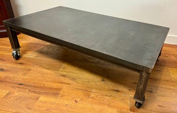 A Solid Industrial Look All Steel Large Coffee Table On Industrial Casters - 1 Of 3