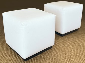 A Pair Of Modern White Leather Cube Ottomans, Possibly Christian Liaigre For Holly Hunt