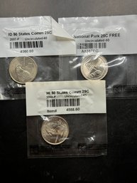3 Uncirculated Quarters 2007-P, 2008-P, 2015 In Littleton Packages