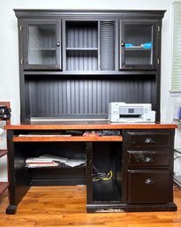 Black Solid Wood Desk With Storage Shelf