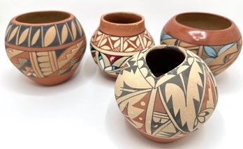 4 Native American Hand Made Terracotta Bowls Including Jemez Pueblo Pottery, Some Signed