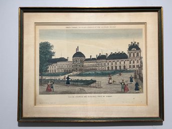 Vintage Hand-Colored Print 'Vue Du Chateau Des Tuileries Prise Du Jardin'