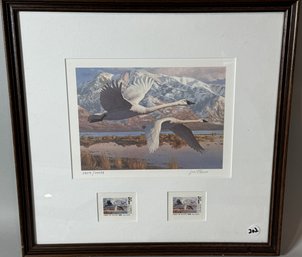 SIGNED SWAN PRINT WITH STAMPS