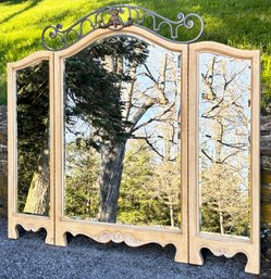 A Tri-Fold Mirror In French Provincial Style (Fits Above Dresser)